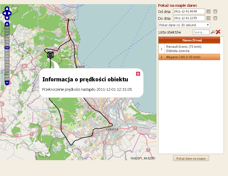 przekroczenie prędkości -mapa