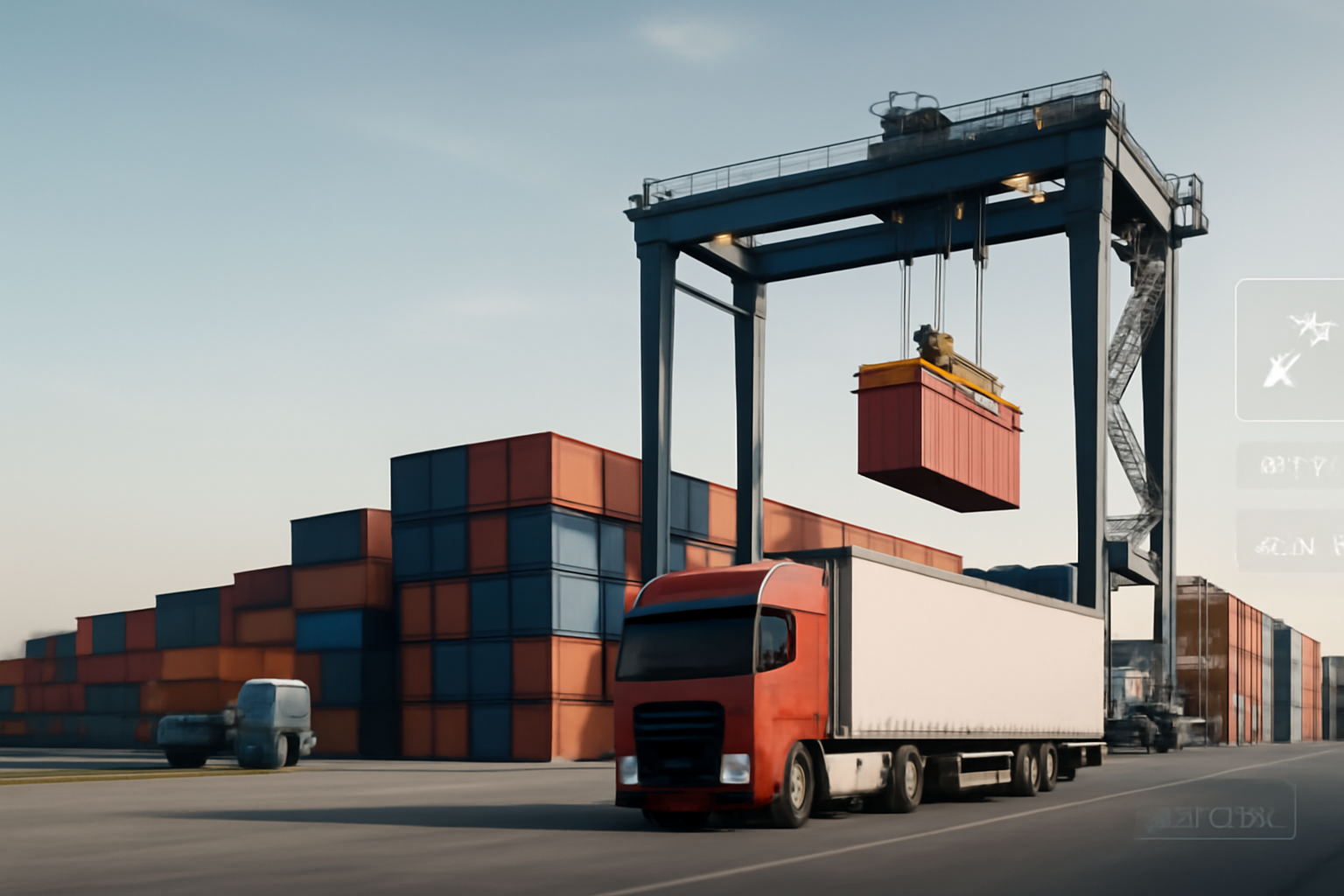 Obraz do oblewania tekstem z prawej strony, przedstawiający terminal i transport międzynarodowy.