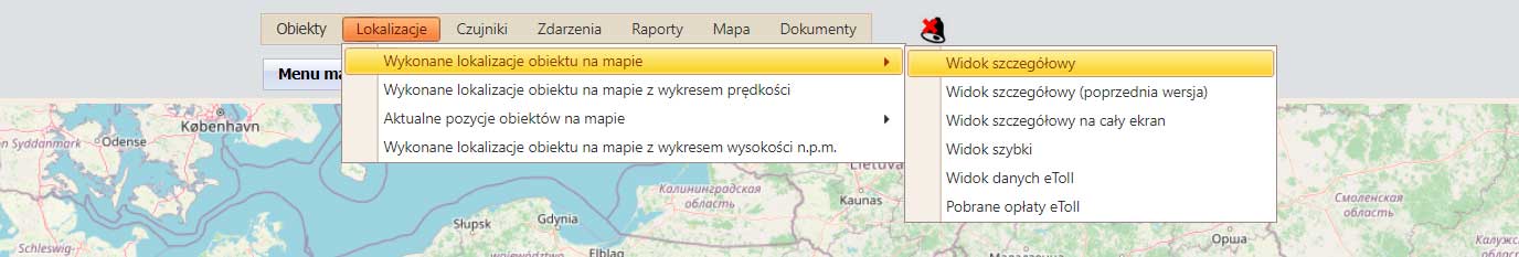 MENU - lokalizacje obiektu na mapie