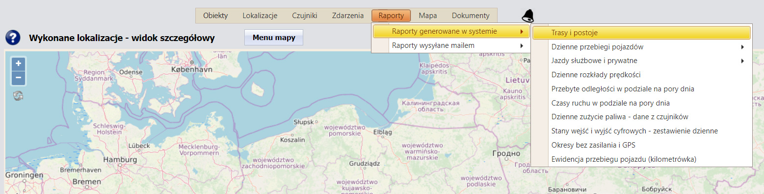 MENU - raporty trasy i postoje