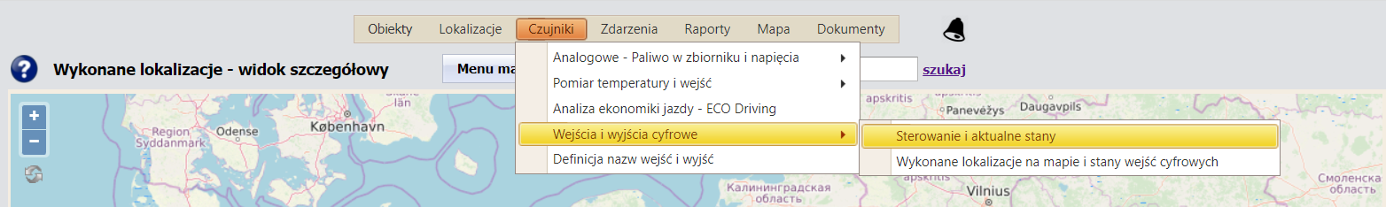 MENU wejścia i wyjścia cyfrowe